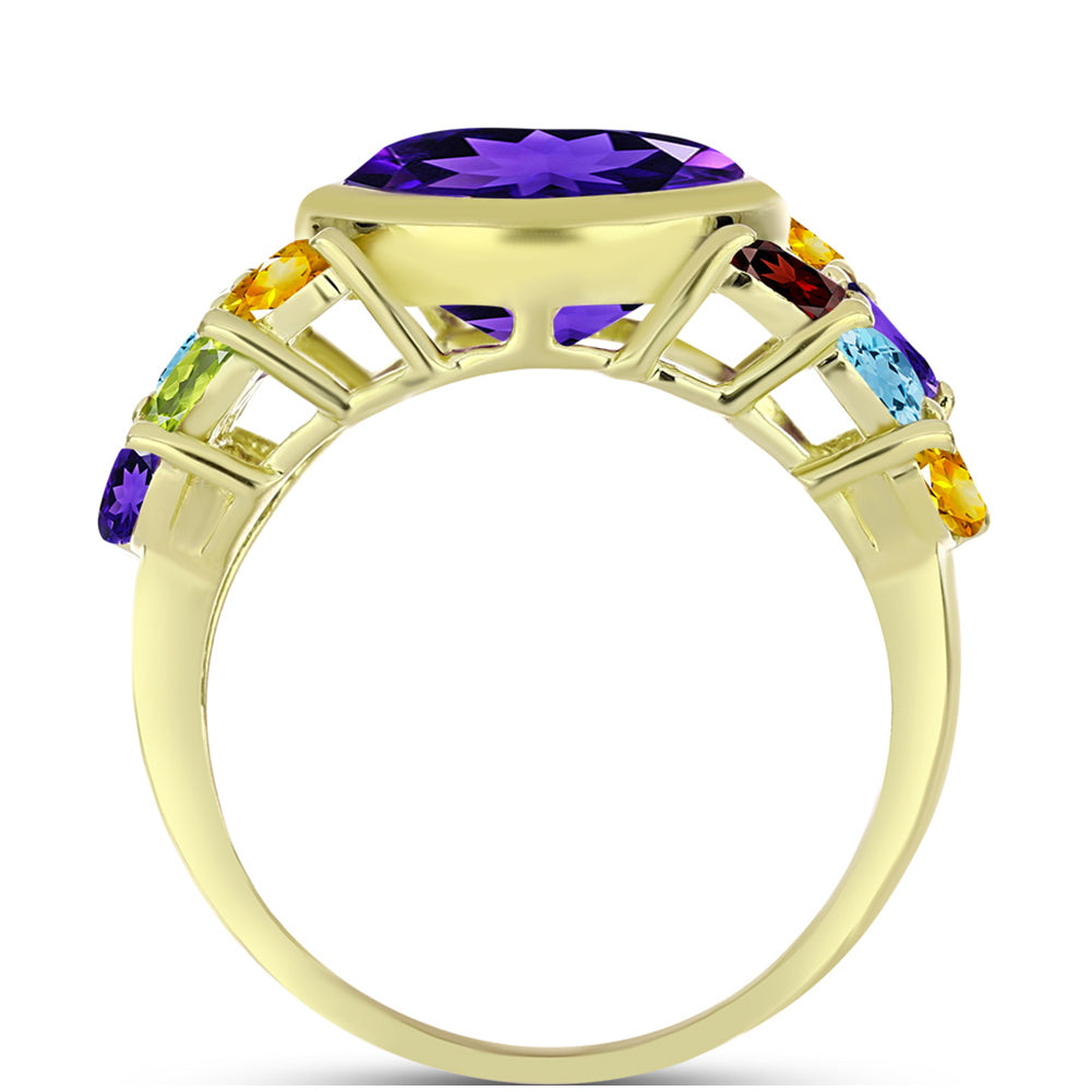Anillo de Plata Bañada en Oro con Amatista de Marruecos y Amatista Artigas 2 