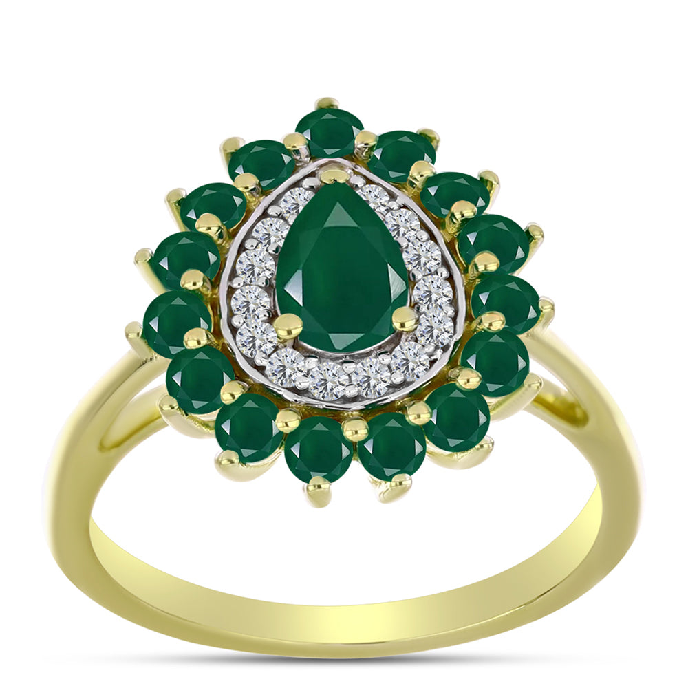 Anillo de Plata Bañada en Oro con Ágata Verde y Topacio Blanco