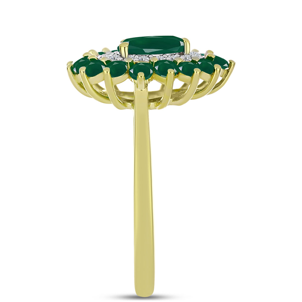 Anillo de Plata Bañada en Oro con Ágata Verde y Topacio Blanco 4 