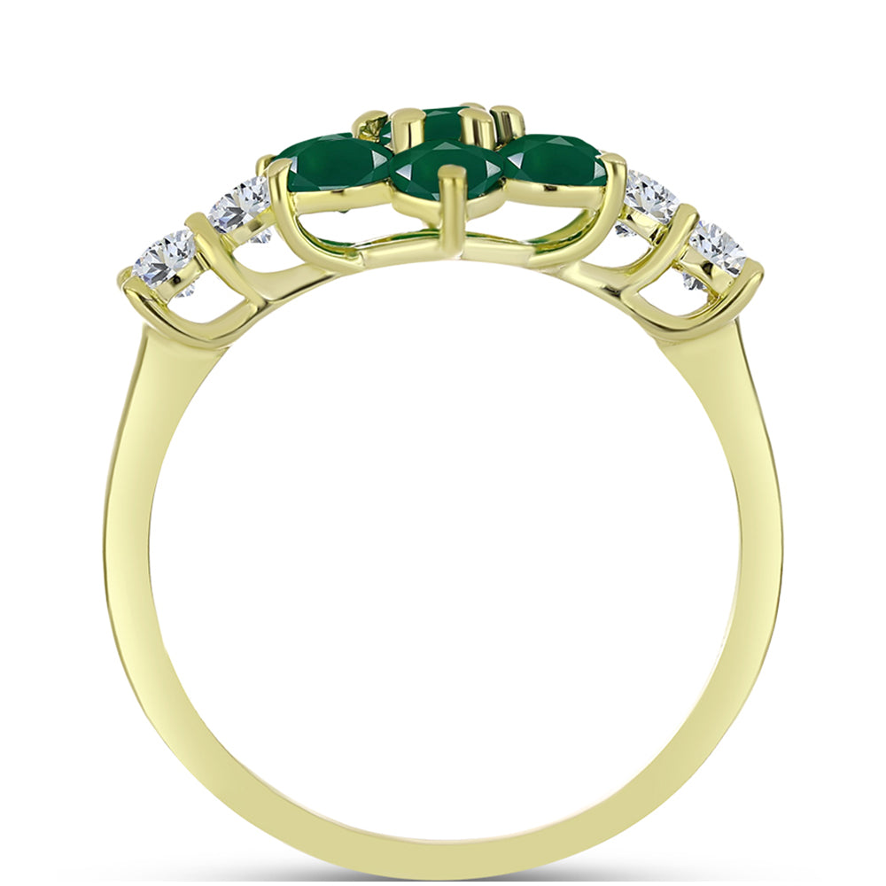 Anillo de Plata Bañada en Oro con Ágata Verde y Topacio Blanco 2 