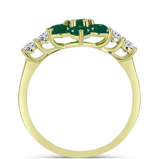 Anillo de Plata Bañada en Oro con Ágata Verde y Topacio Blanco