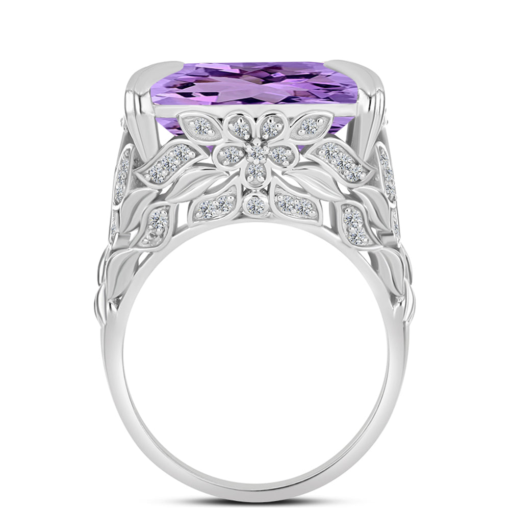 Anillo de Plata con Amatista Rosa de Francia y Topacio Blanco 2 