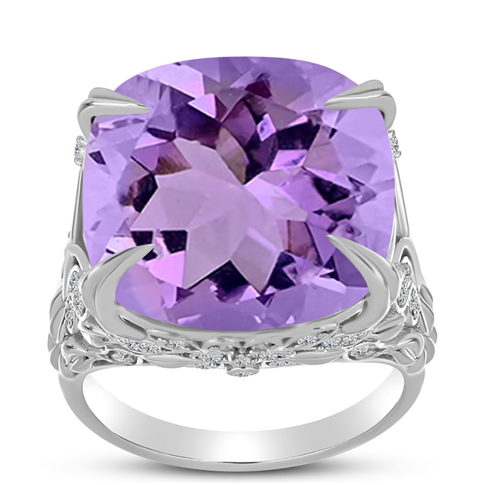 Anillo de Plata con Amatista Rosa de Francia y Topacio Blanco