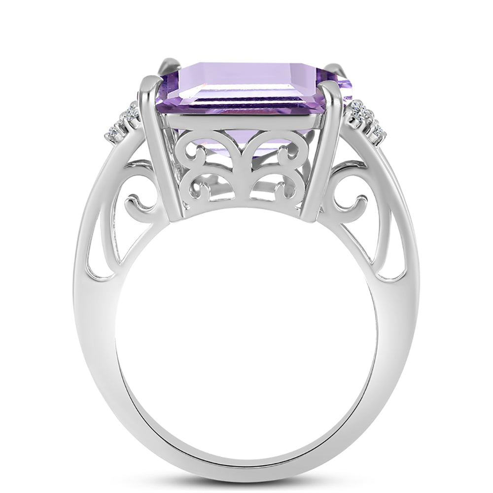 Anillo de Plata con Amatista Rosa de Francia y Topacio Blanco 2 