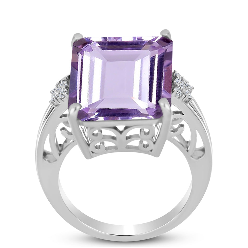 Anillo de Plata con Amatista Rosa de Francia y Topacio Blanco