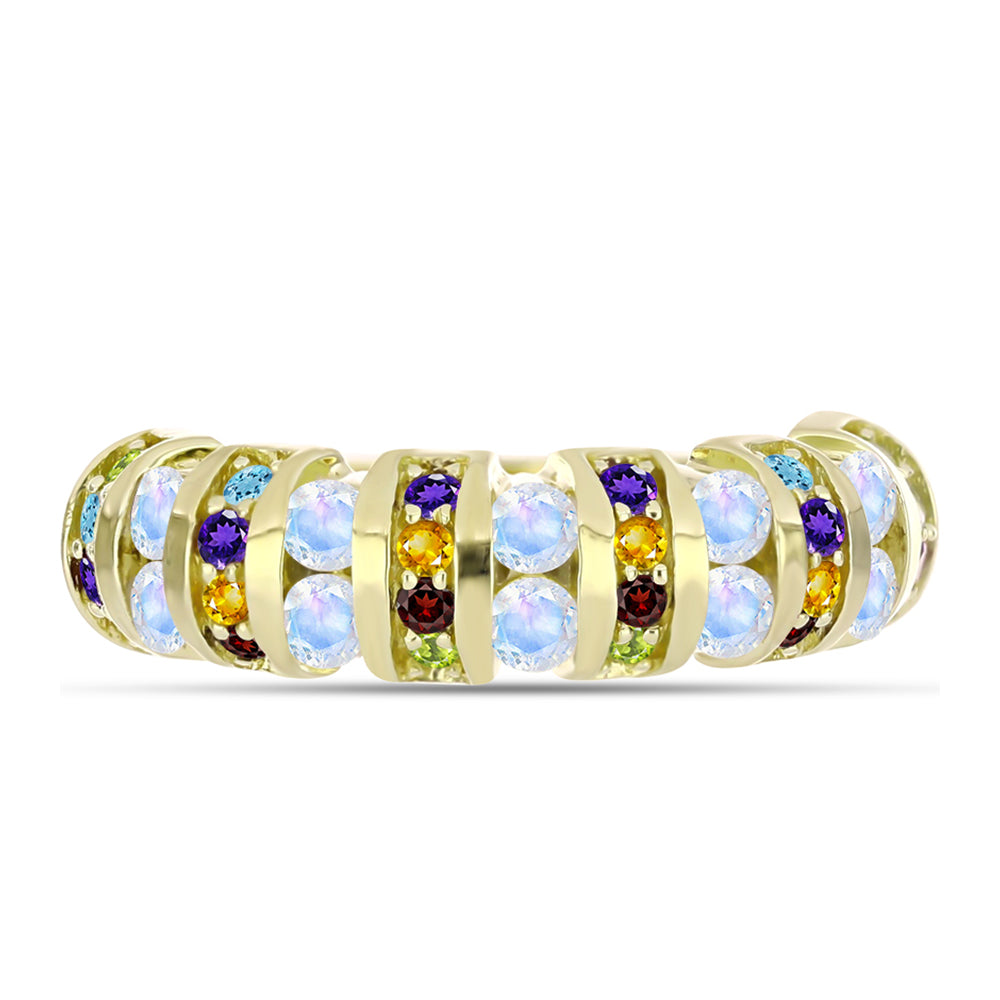 Anillo de Plata Bañada en Oro con Piedra Lunar Arco Iris y Amatista de Marruecos 1 