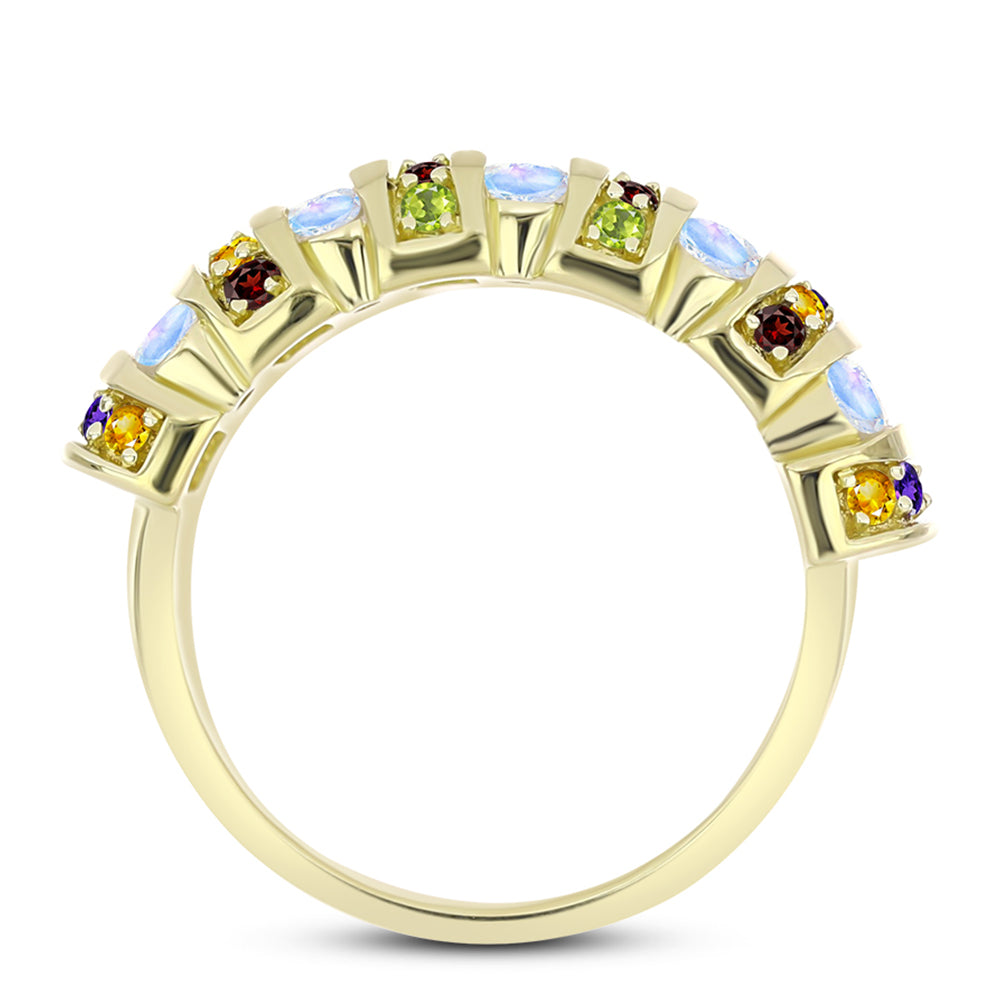 Anillo de Plata Bañada en Oro con Piedra Lunar Arco Iris y Amatista de Marruecos 2 
