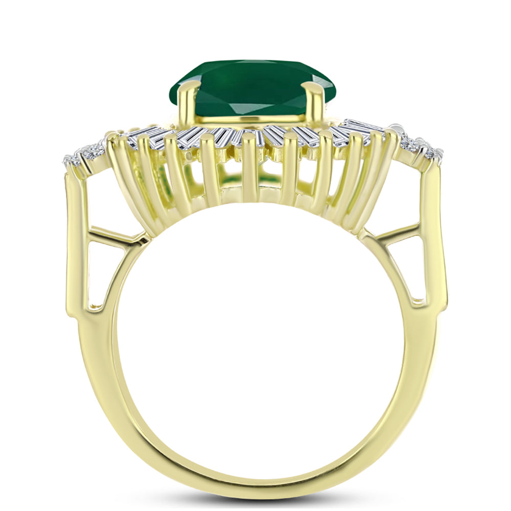 Anillo de Plata Bañada en Oro con Ágata Verde y Zircón Blanco 2 
