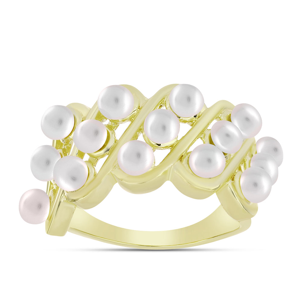 Anillo de Plata Bañada en Oro con Perla de Agua Dulce 3 