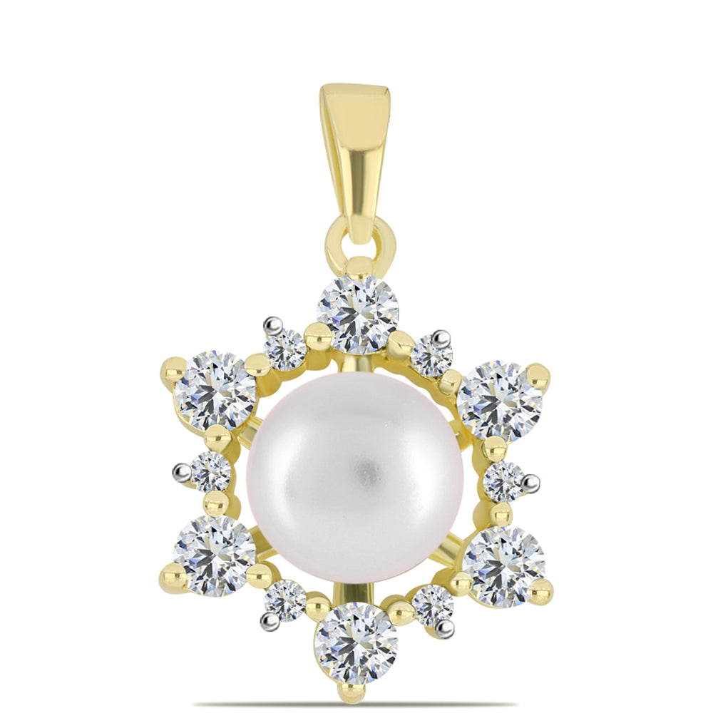 Colgante de Plata Bañada en Oro con Perla de Agua Dulce y Topacio Blanco