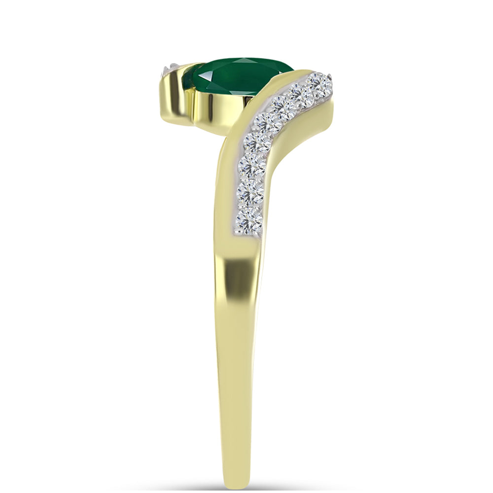 Anillo de Plata Bañada en Oro con Ágata Verde y Topacio Blanco 4 