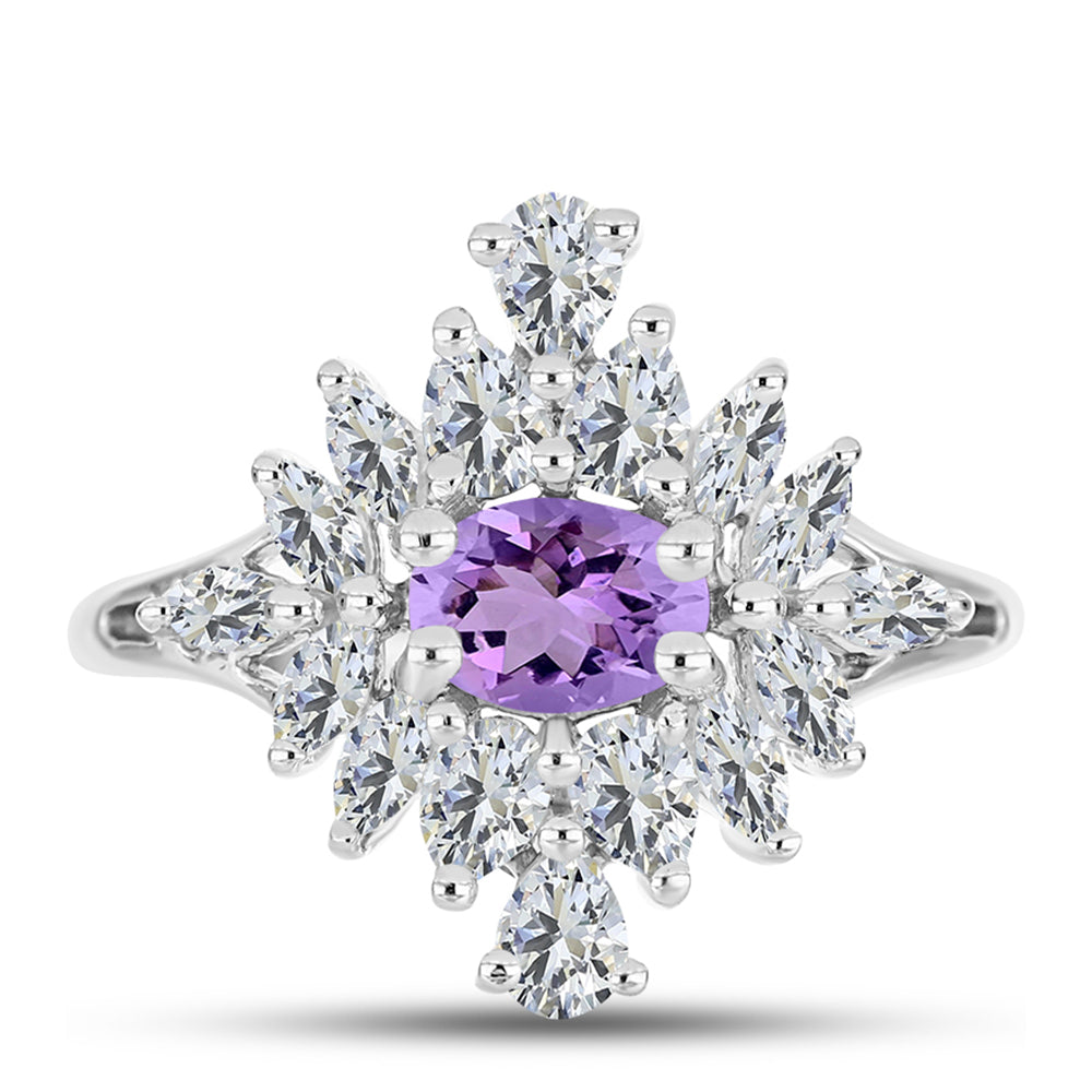 Anillo de Plata con Amatista Rosa de Francia y Topacio Blanco 1 