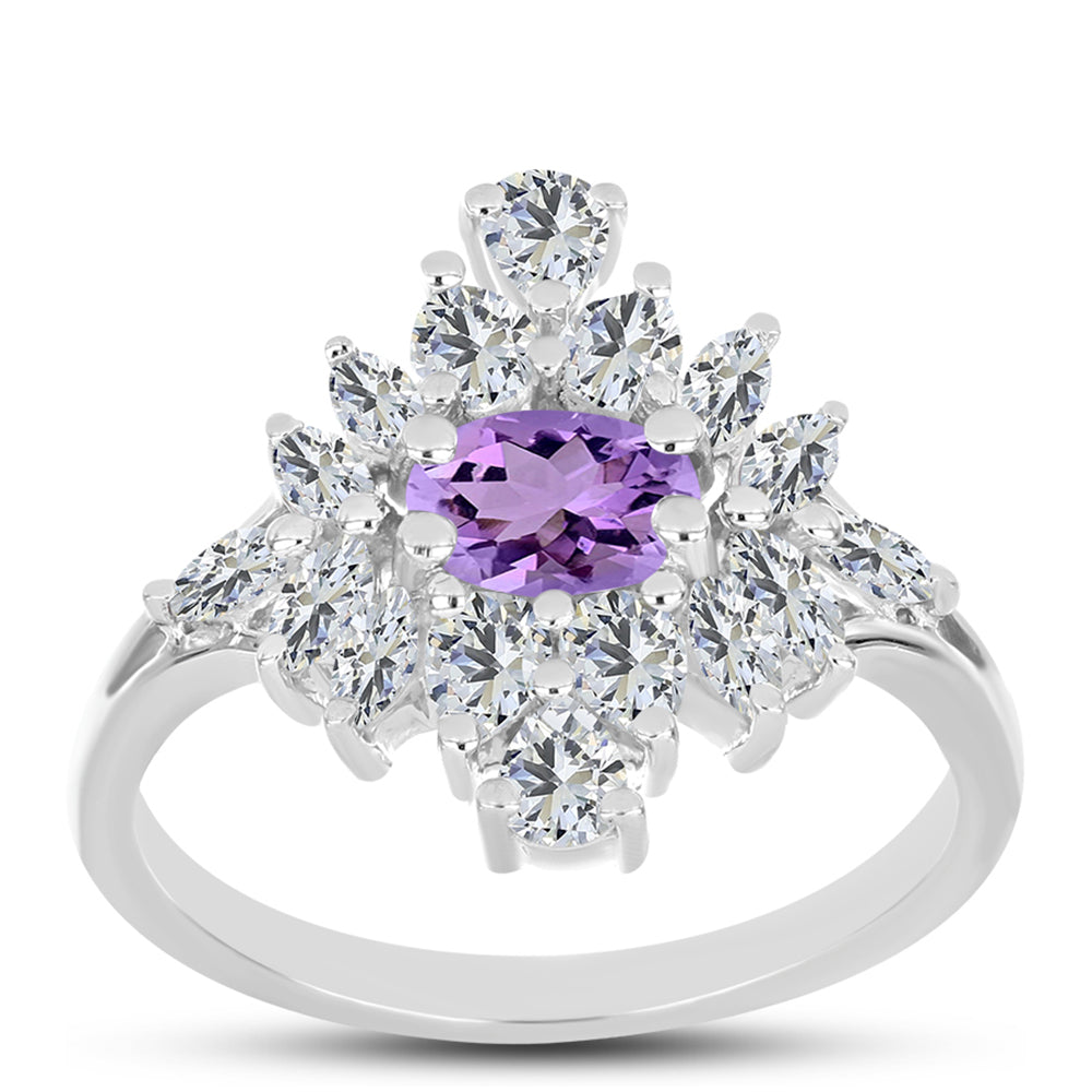 Anillo de Plata con Amatista Rosa de Francia y Topacio Blanco 3 