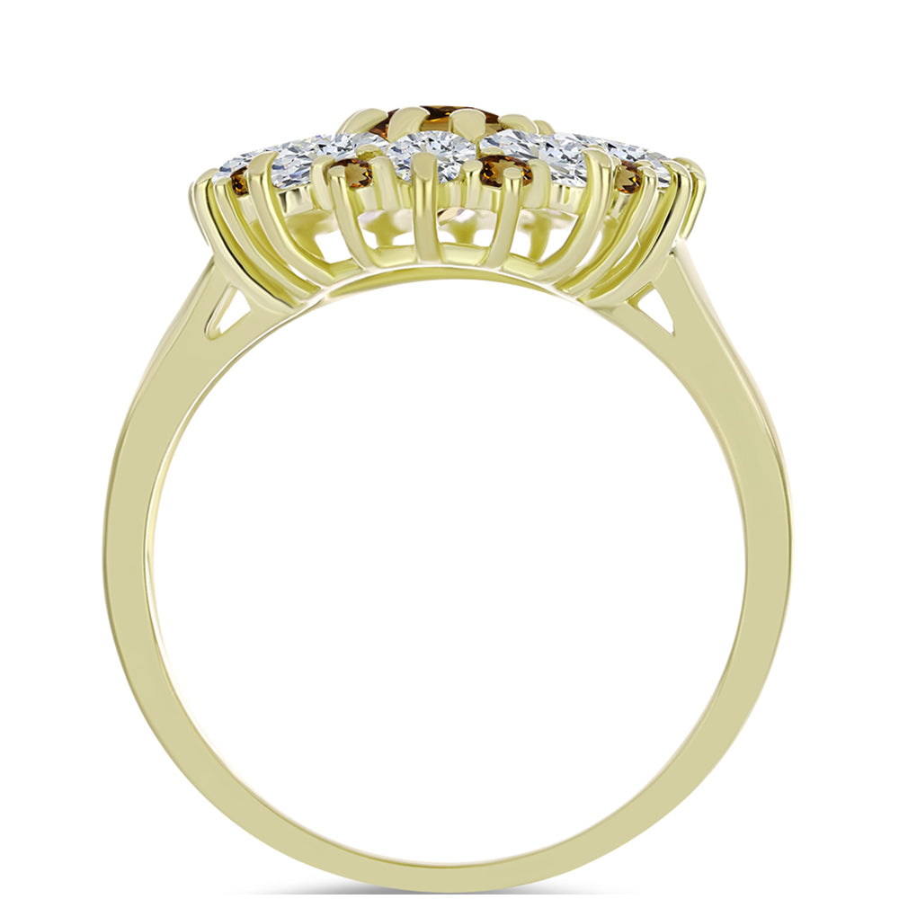 Anillo de Plata Bañada en Oro con Cuarzo Coñac y Topacio Blanco 2 