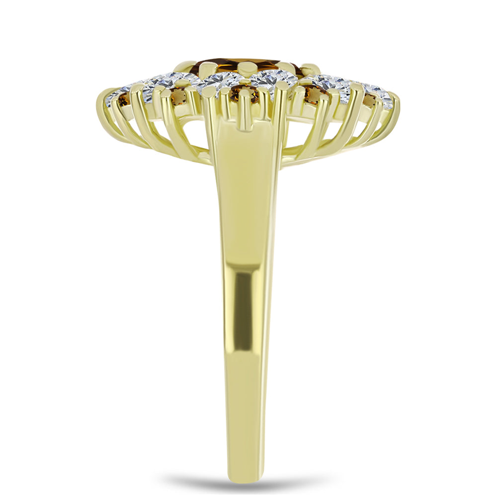 Anillo de Plata Bañada en Oro con Cuarzo Coñac y Topacio Blanco 4 