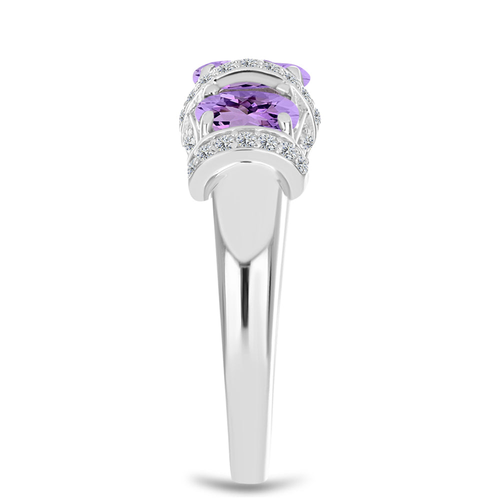 Anillo de Plata con Amatista Rosa de Francia y Topacio Blanco 4 