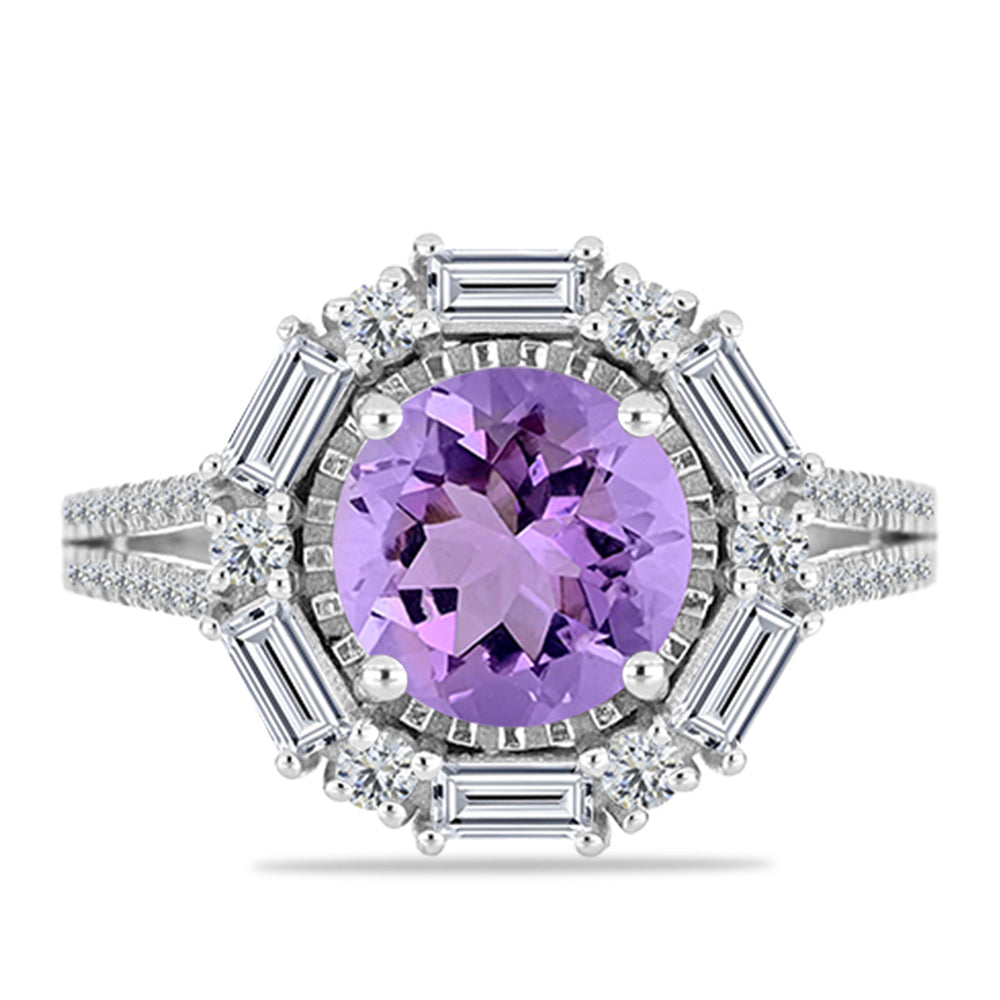 Anillo de Plata con Amatista Rosa de Francia y Topacio Blanco