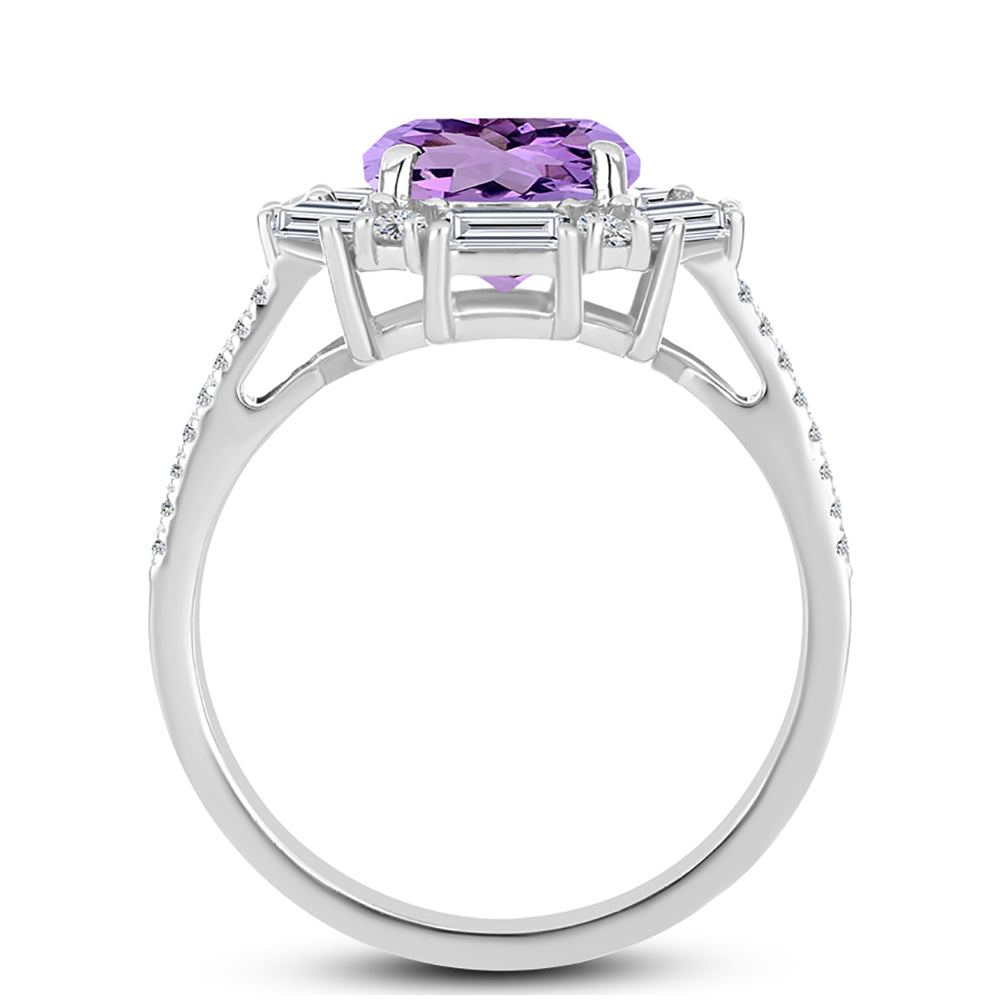 Anillo de Plata con Amatista Rosa de Francia y Topacio Blanco 2 