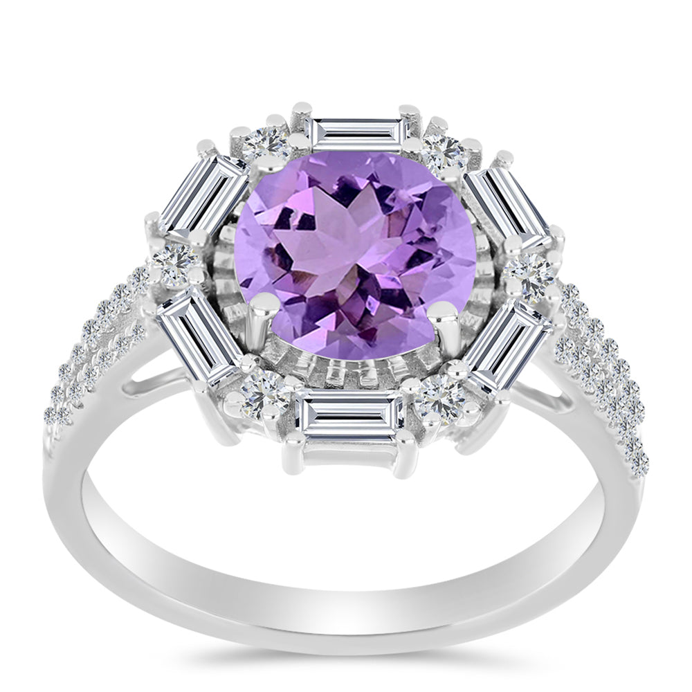 Anillo de Plata con Amatista Rosa de Francia y Topacio Blanco 3 