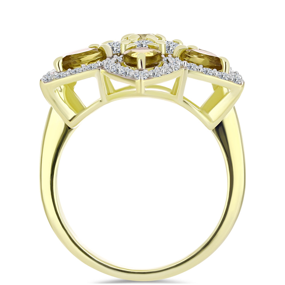 Anillo de Plata Bañada en Oro con Cuarzo Coñac y Topacio Blanco