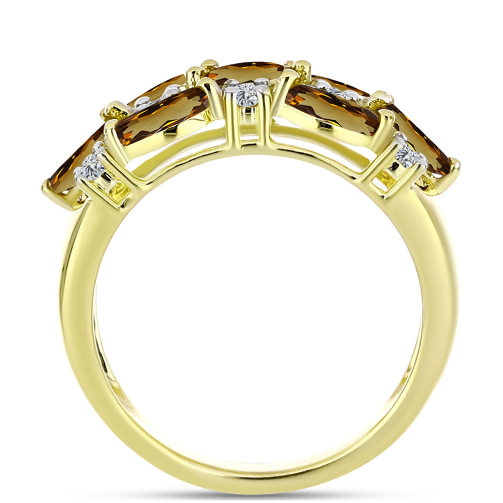 Anillo de Plata Bañada en Oro con Cuarzo Coñac y Topacio Blanco 2 