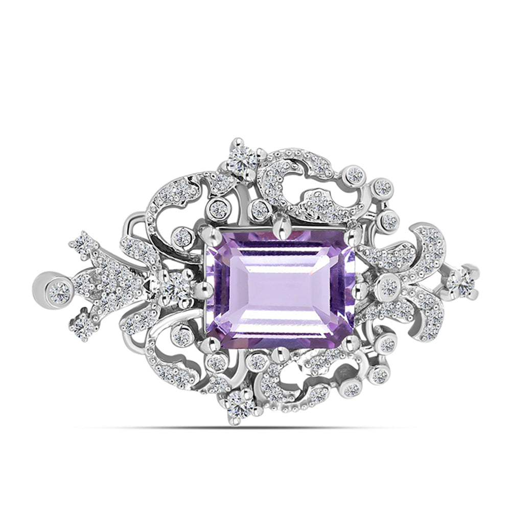 Broche de Plata con Amatista Rosa de Francia y Topacio Blanco