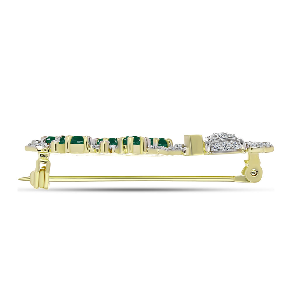 Broche de Plata Bañada en Oro con Ágata Verde y Zircón Blanco