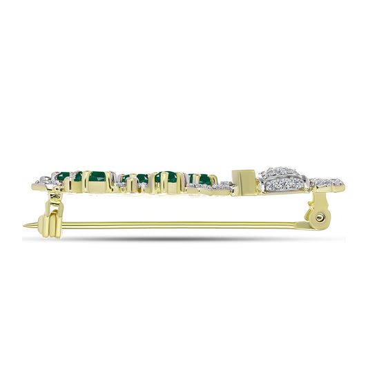 Broche de Plata Bañada en Oro con Ágata Verde y Zircón Blanco