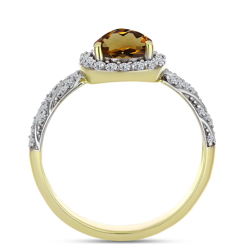Anillo de Plata Bañada en Oro con Cuarzo Coñac y Topacio Blanco