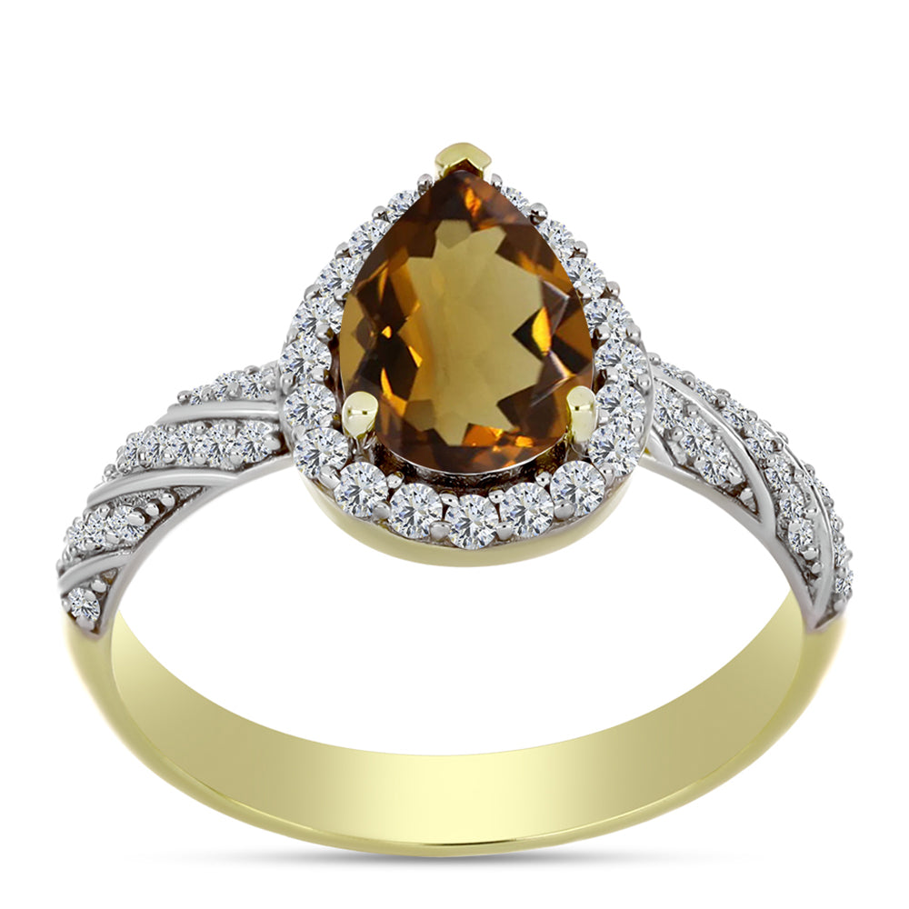 Anillo de Plata Bañada en Oro con Cuarzo Coñac y Topacio Blanco 3 