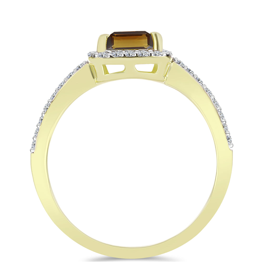 Anillo de Plata Bañada en Oro con Cuarzo Coñac y Topacio Blanco 2 