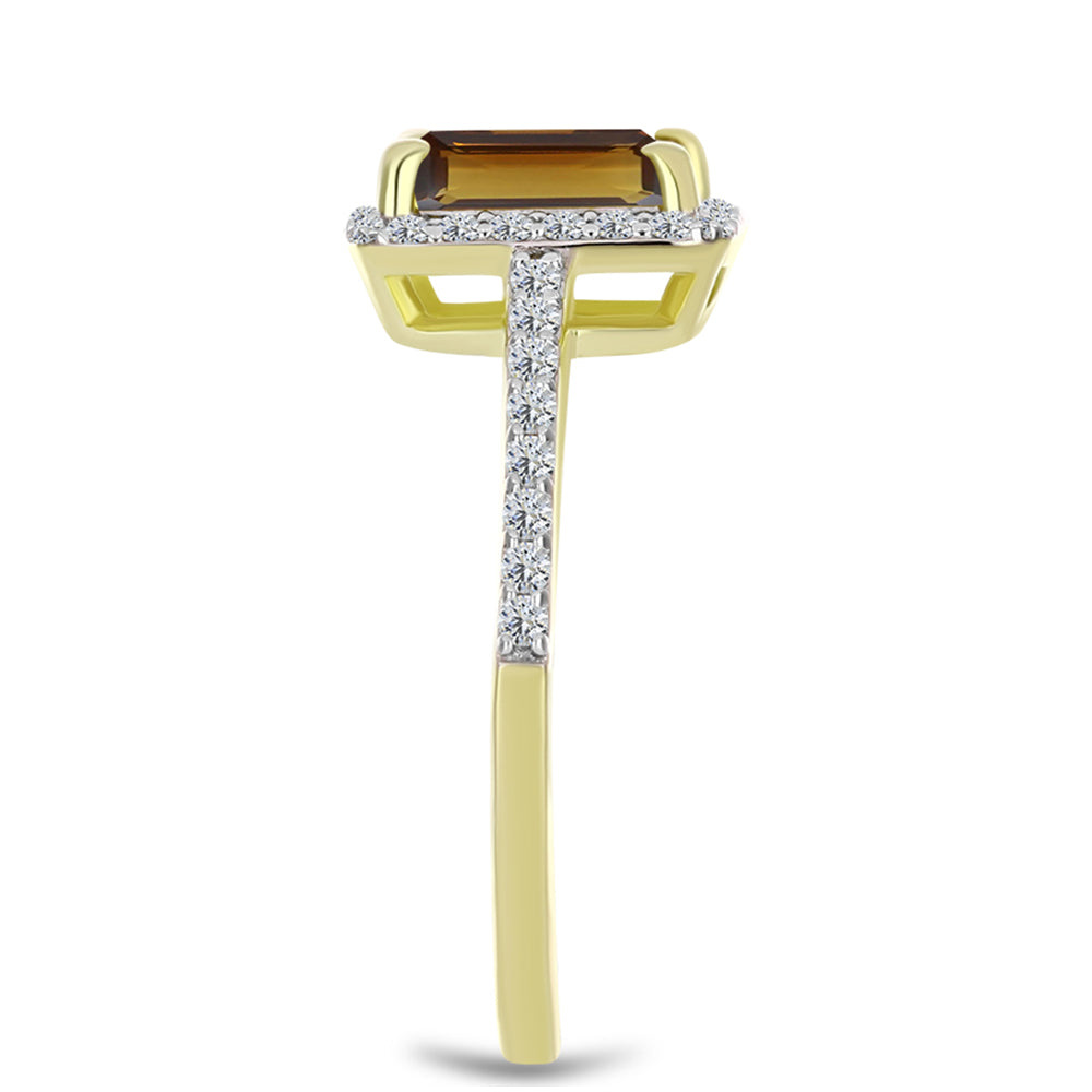 Anillo de Plata Bañada en Oro con Cuarzo Coñac y Topacio Blanco