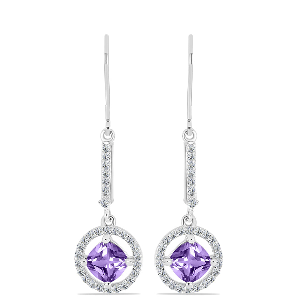 Pendientes de Plata con Amatista Rosa de Francia y Topacio Blanco