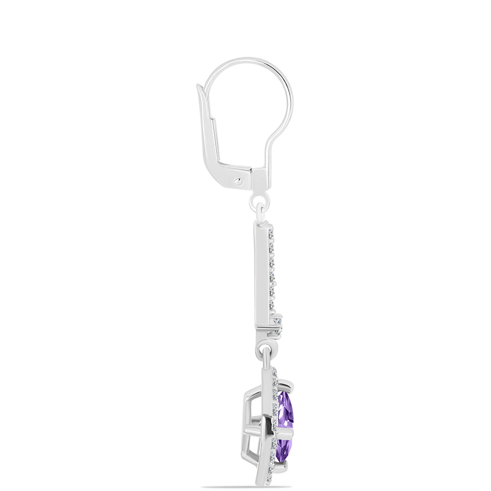 Pendientes de Plata con Amatista Rosa de Francia y Topacio Blanco