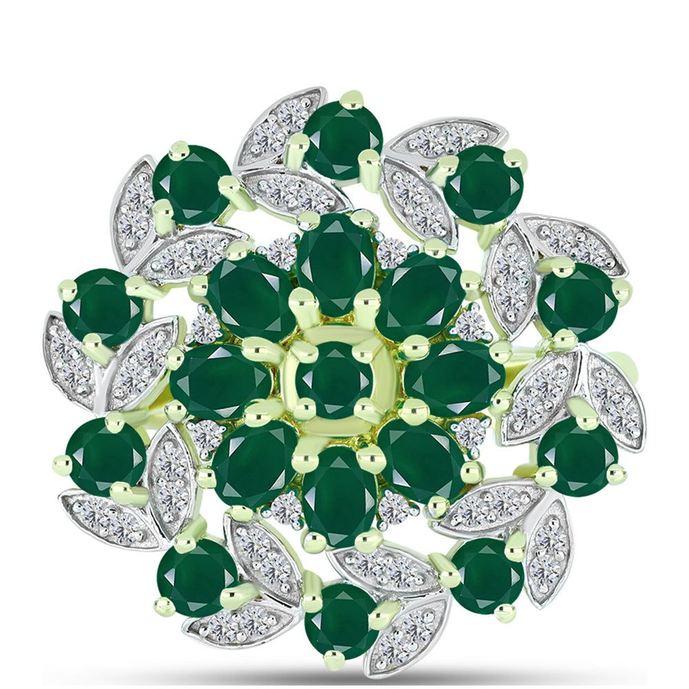 Anillo de Plata Bañada en Oro con Ágata Verde y Topacio Blanco