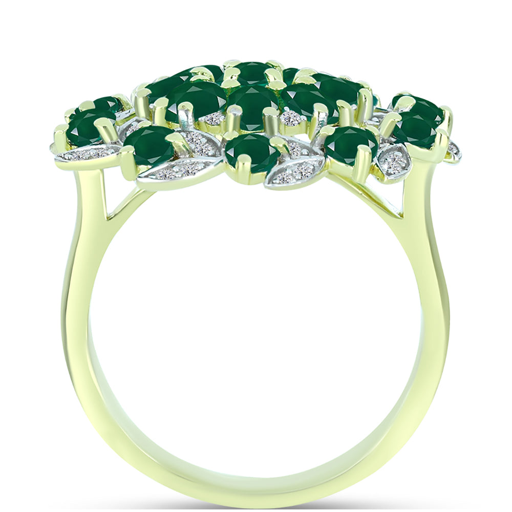 Anillo de Plata Bañada en Oro con Ágata Verde y Topacio Blanco 2 