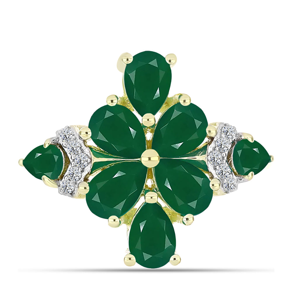 Anillo de Plata Bañada en Oro con Ágata Verde y Topacio Blanco 1 
