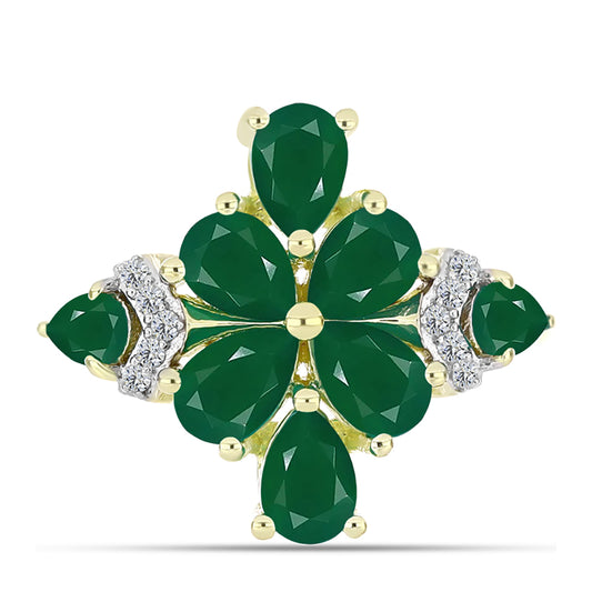 Anillo de Plata Bañada en Oro con Ágata Verde y Topacio Blanco