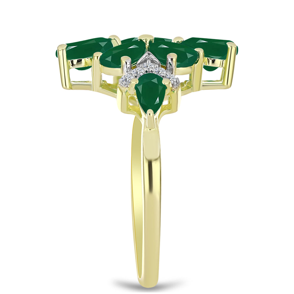 Anillo de Plata Bañada en Oro con Ágata Verde y Topacio Blanco 4 
