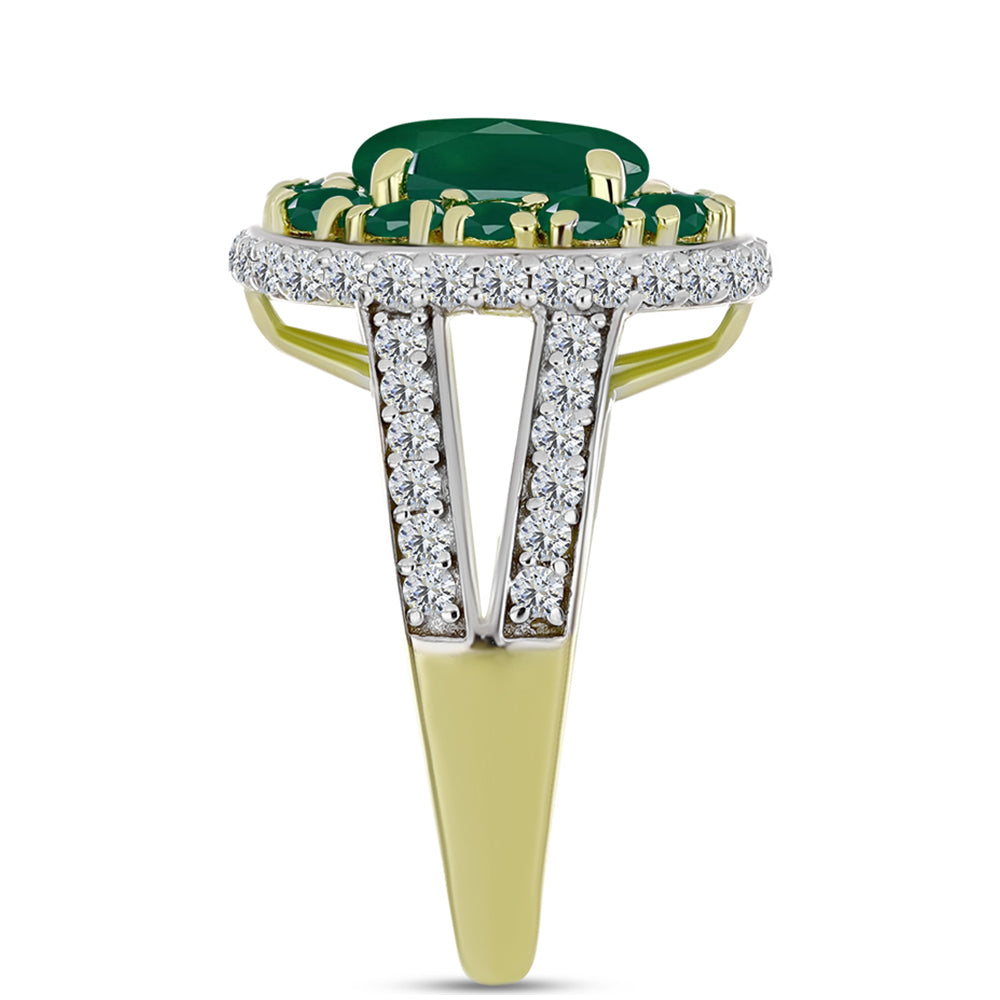 Anillo de Plata Bañada en Oro con Ágata Verde y Topacio Blanco