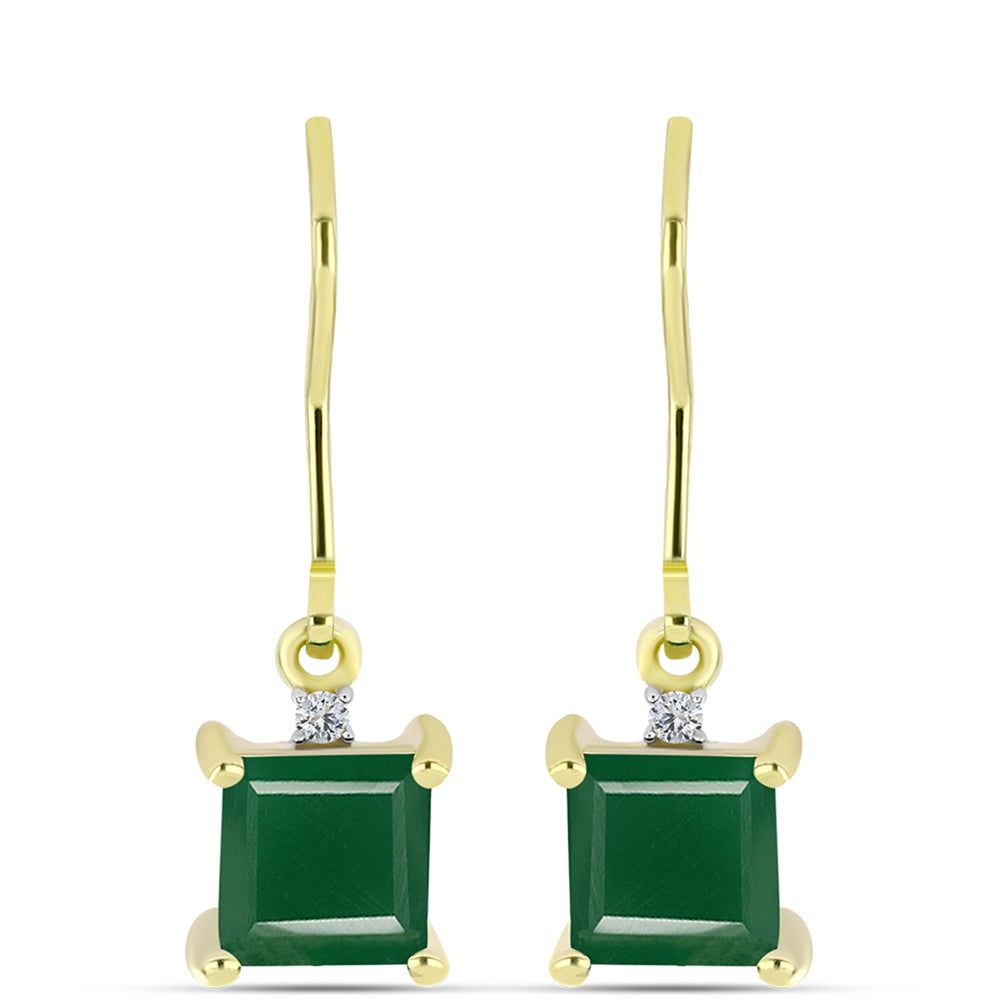 Pendientes de Plata Bañada en Oro con Ágata Verde y Topacio Blanco 1 