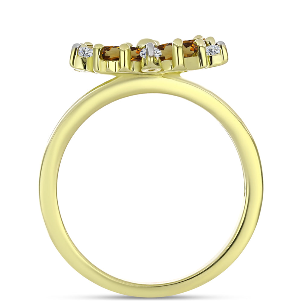 Anillo de Plata Bañada en Oro con Cuarzo Coñac y Topacio Blanco