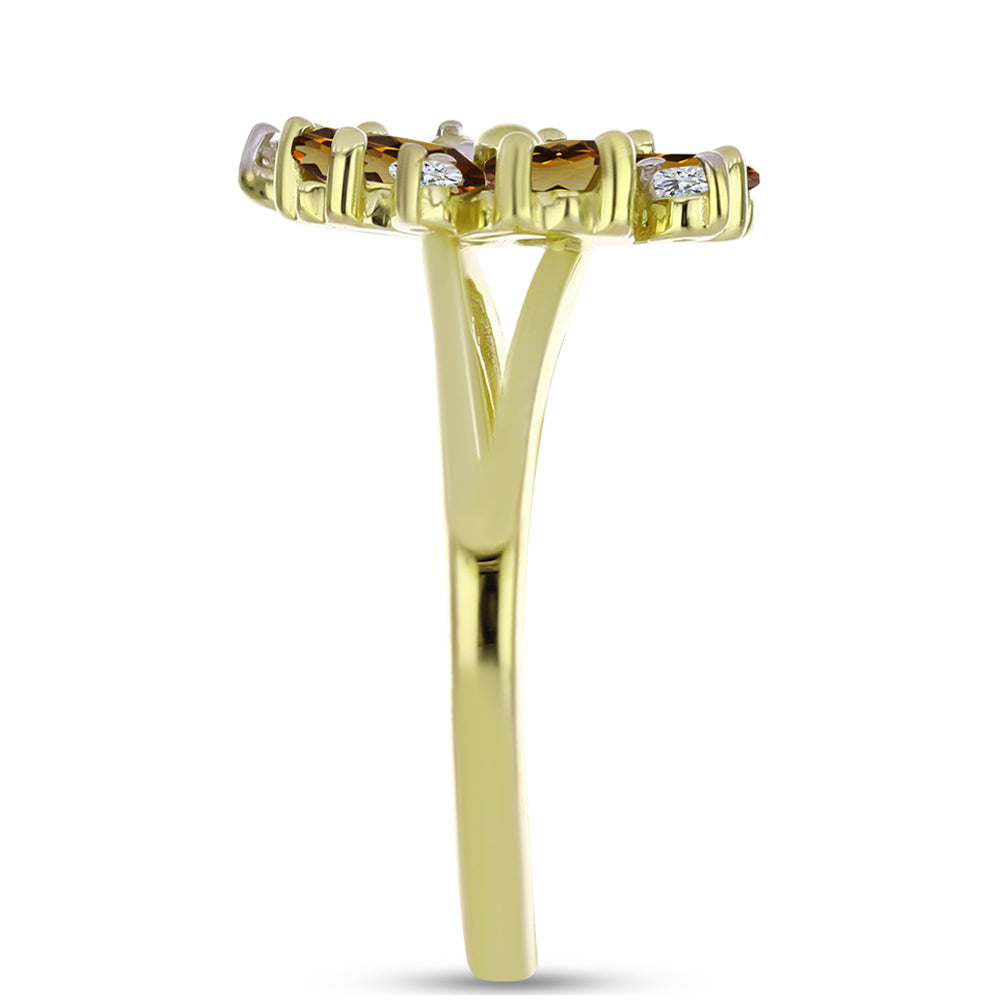 Anillo de Plata Bañada en Oro con Cuarzo Coñac y Topacio Blanco 4 