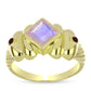 Anillo de Plata Bañada en Oro con Piedra Lunar Arco Iris y Granate Barton