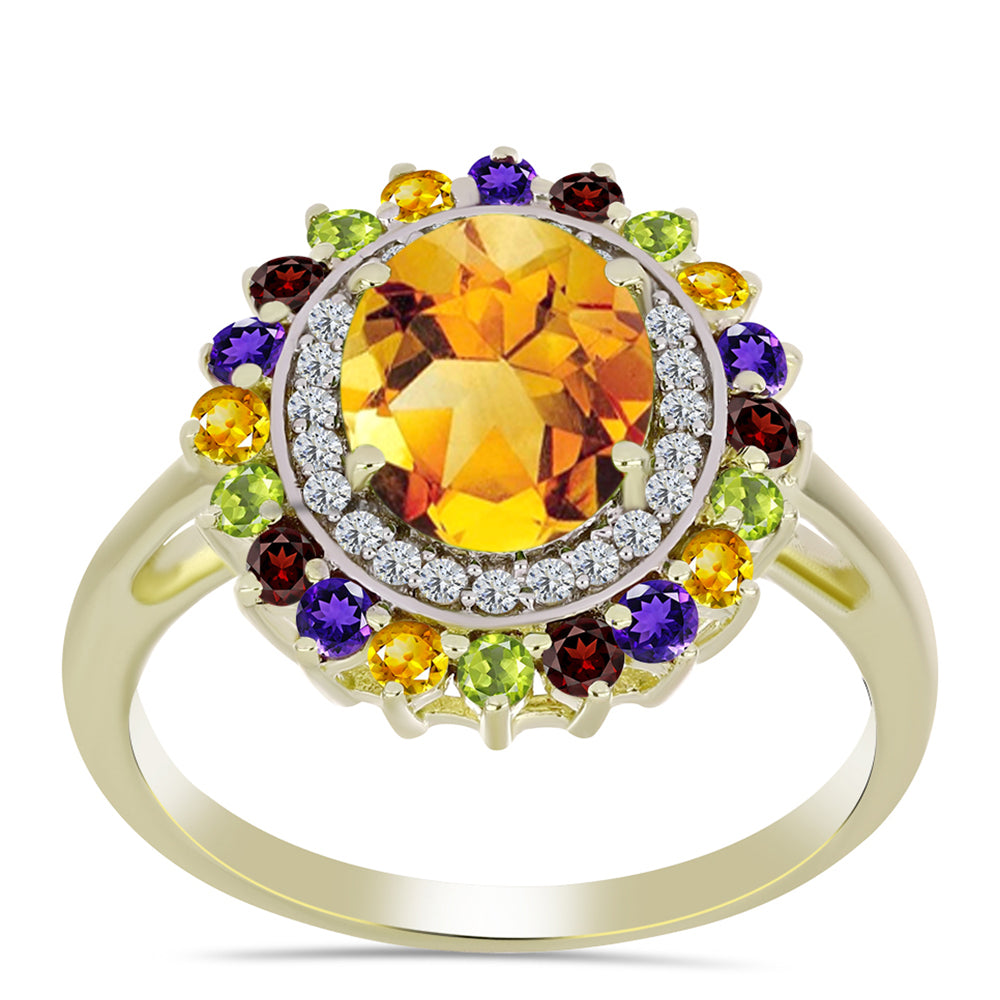 Anillo de Plata Bañada en Oro con Amatista de Marruecos y Citrino de los Montes Urales 3 