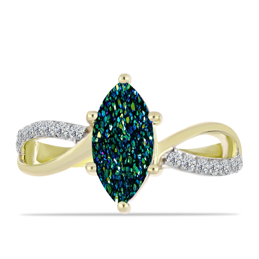 Anillo de Plata Bañada en Oro con Drusa Verde y Topacio Blanco 1 