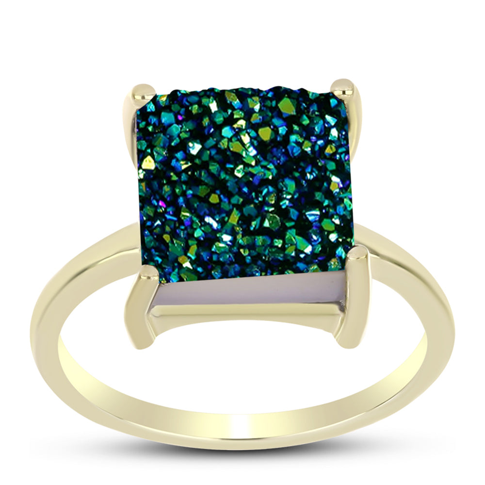 Anillo de Plata Bañada en Oro con Drusa Verde 3 