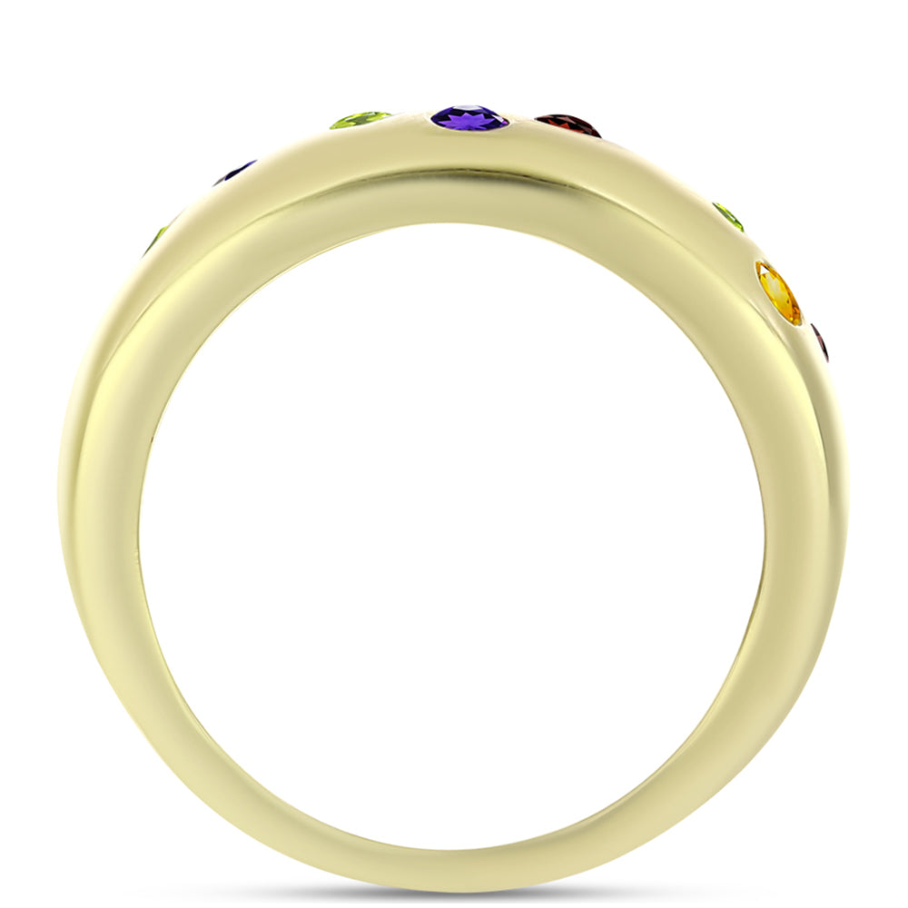 Anillo de Plata Bañada en Oro con Amatista de Marruecos y Citrino de los Montes Urales