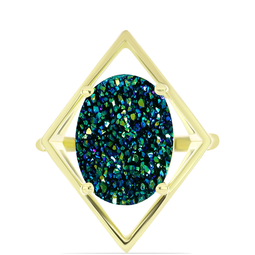 Anillo de Plata Bañada en Oro con Drusa Verde 1 