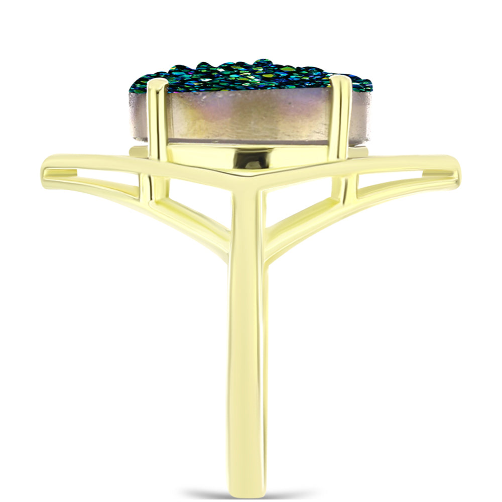 Anillo de Plata Bañada en Oro con Drusa Verde 4 